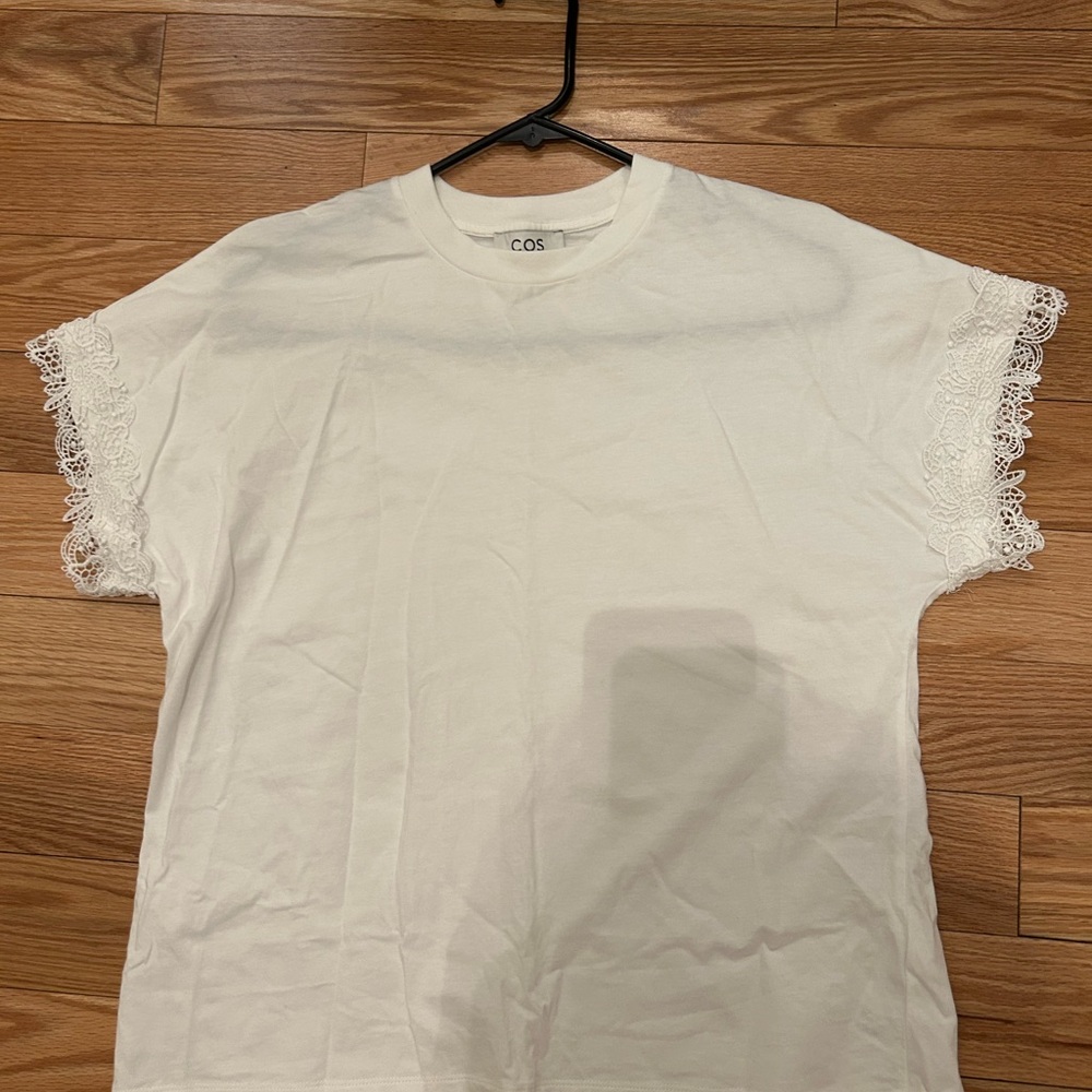 COS White T-Shirt with Lace Sleeves